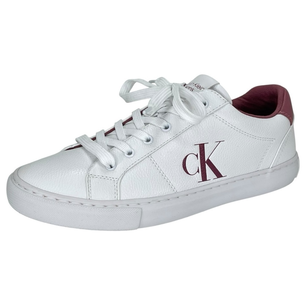 Calvin Klein Jeans Celbi White Faux Leather Womens Sneakers Size 9.5M - Picture 1 of 12